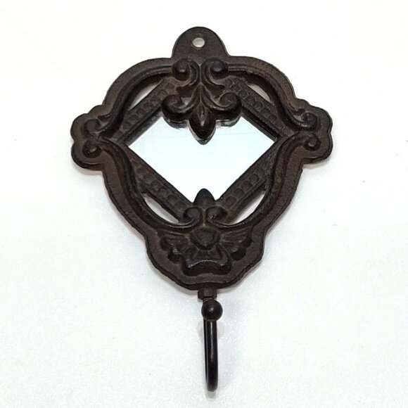Ornate Cast Iron Wall Hook Mirror Accent Unique Style Decorative Hanger Vintage - Picture 1 of 7